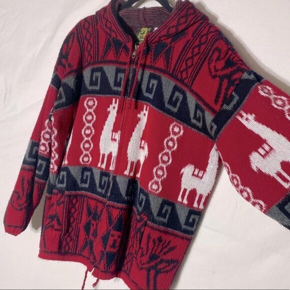 Tejidos Ruminahui Red Alpaca Zip Front Wool Sweater L - Picture 10 of 15